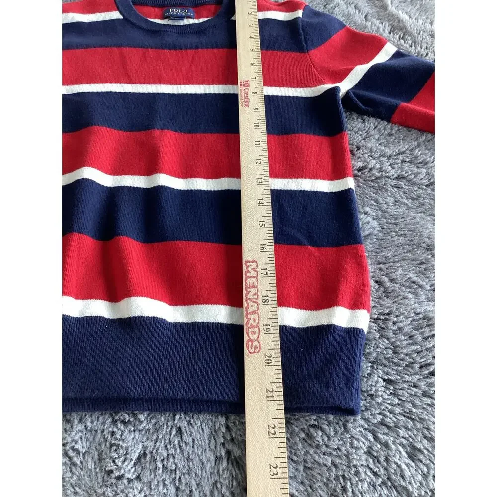 Polo Ralph Lauren Boys Pony Striped Pullover Sweater Red Blue Size Medium(10-12)